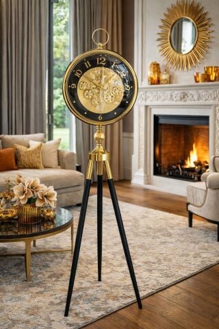 Ayaklı Tripod Çarklı Saat – Gold
