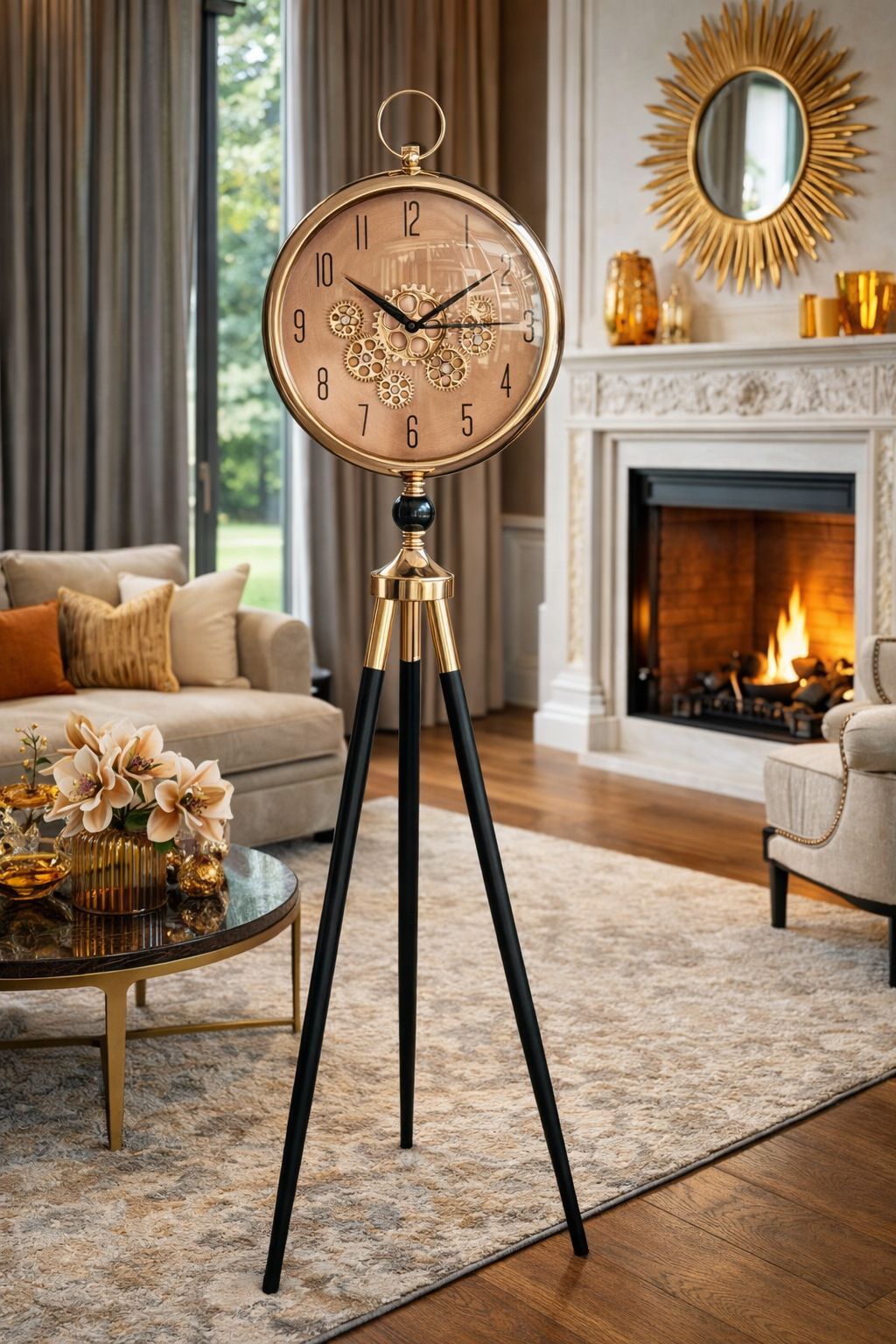 Ayaklı Tripod Çarklı Saat – Rosegold & Bronz