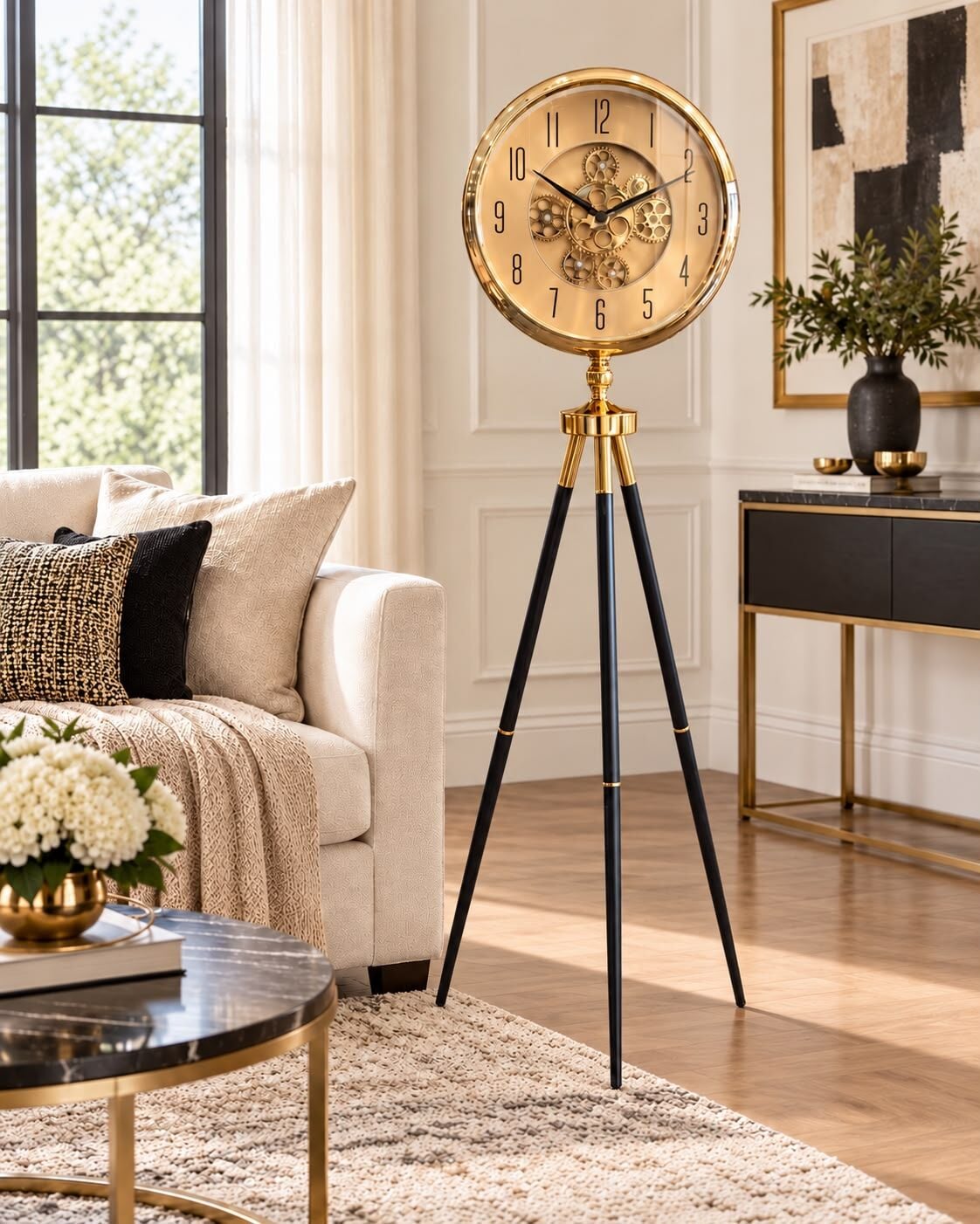 Ayaklı Tripod Çarklı Saat – Rosegold & Bronz