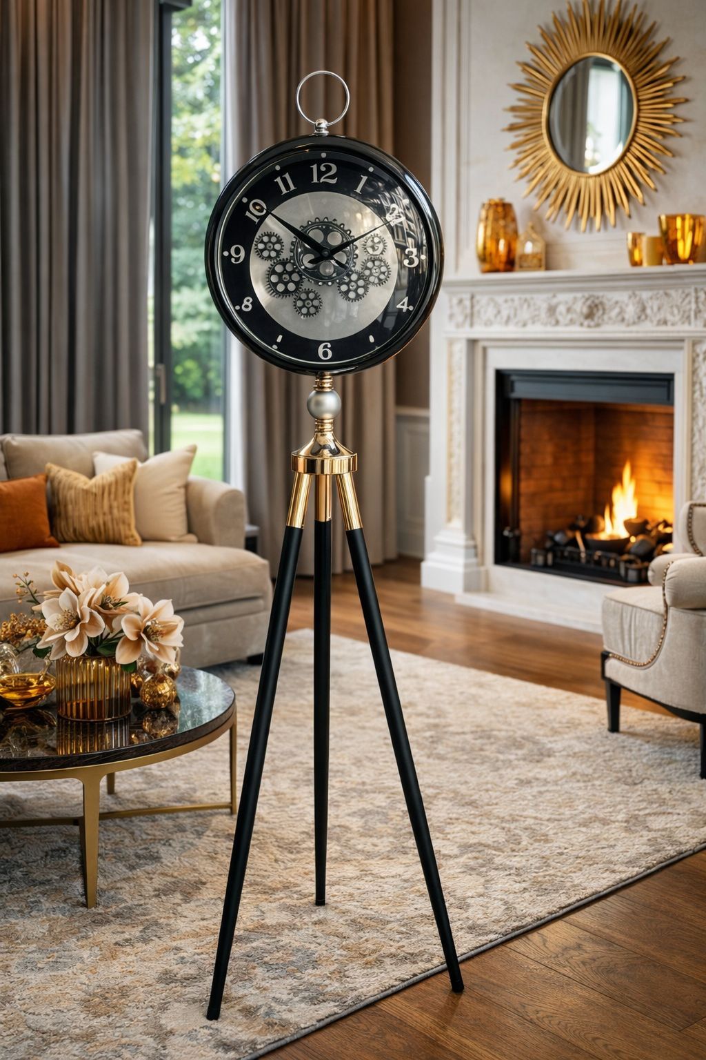 Ayaklı Tripod Çarklı Saat – Füme & Gümüş