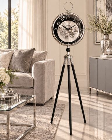 Ayaklı Tripod Çarklı Saat – Füme & Gümüş