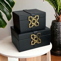 2 Li Metal Obje Deri Kutu Siyah