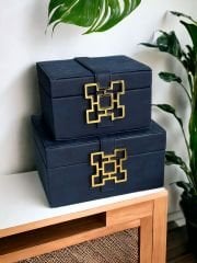 2 Li Metal Obje Deri Kutu Siyah