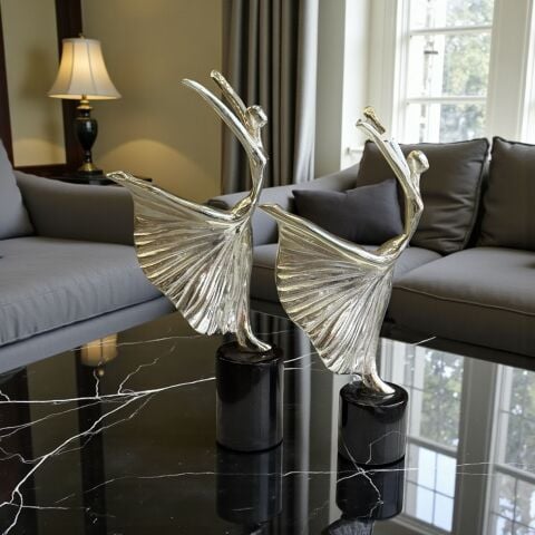 2’li Dekoratif Döküm Balerin Obje – Gümüş