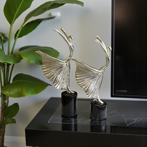 2’li Dekoratif Döküm Balerin Obje – Gümüş