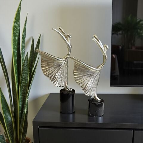 2’li Dekoratif Döküm Balerin Obje – Gümüş