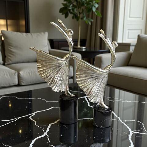 2’li Dekoratif Döküm Balerin Obje – Gümüş