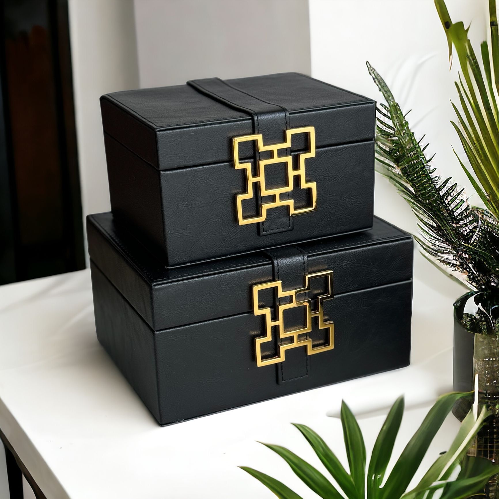 2 Li Metal Obje Deri Kutu Siyah