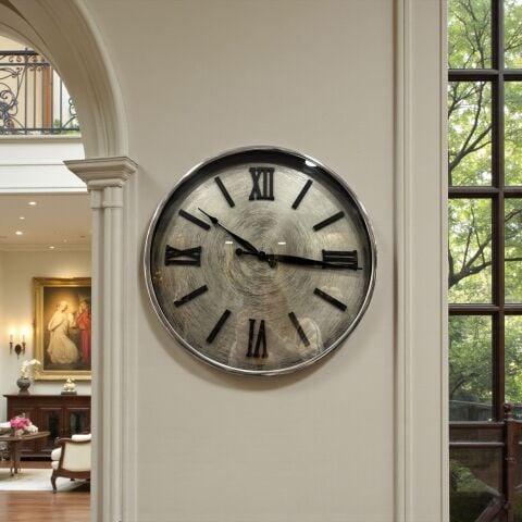 Romen Rakamlı Metal Duvar Saati – Gümüş (45cm)