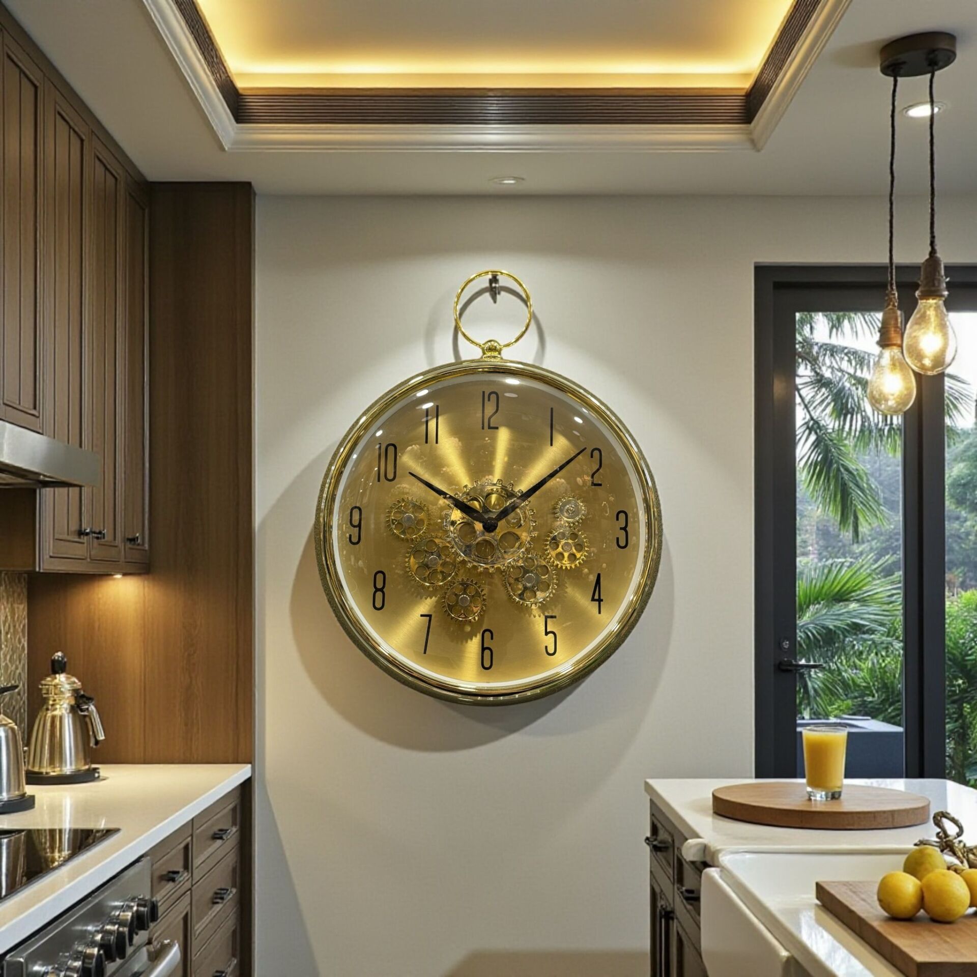 Kulplu Çarklı Duvar Saati – Gold (35cm)