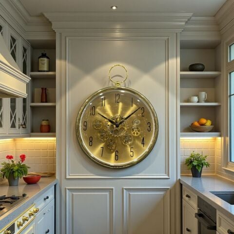 Kulplu Çarklı Duvar Saati – Gold (35cm)