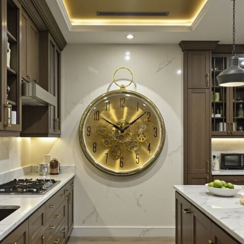 Kulplu Çarklı Duvar Saati – Gold (35cm)