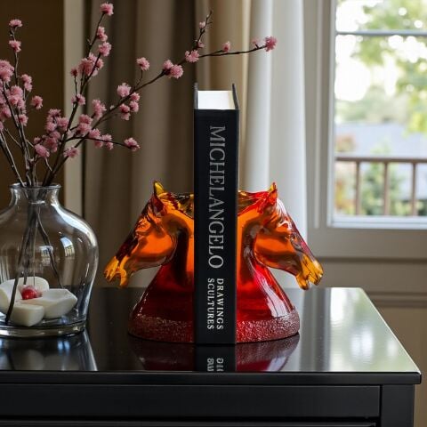 Atlı Reçine Kitap Tutucu Dekor Seti – Amber