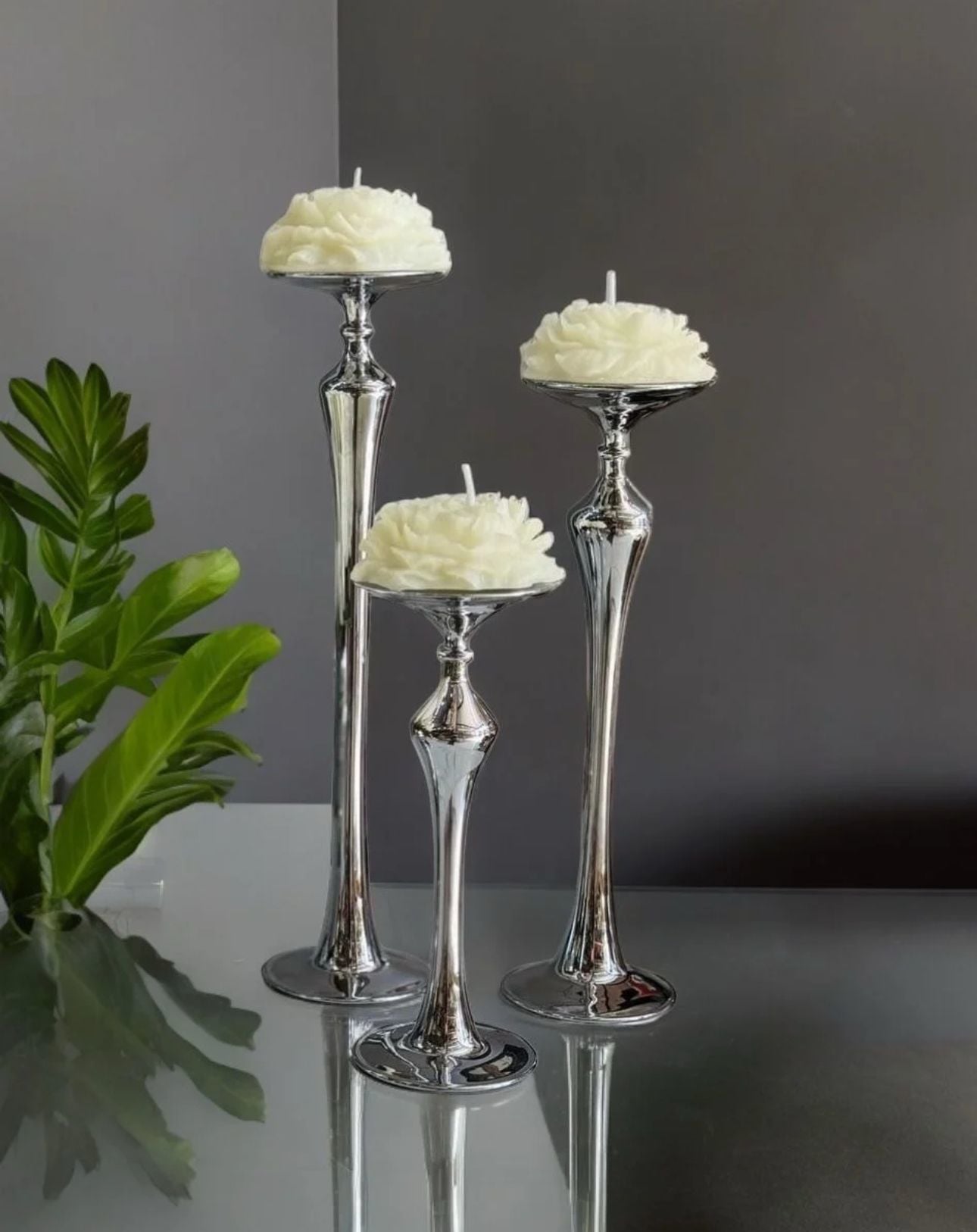 3'lü Magic Cam Mumluk & Şamdan  + Şakayık Mum