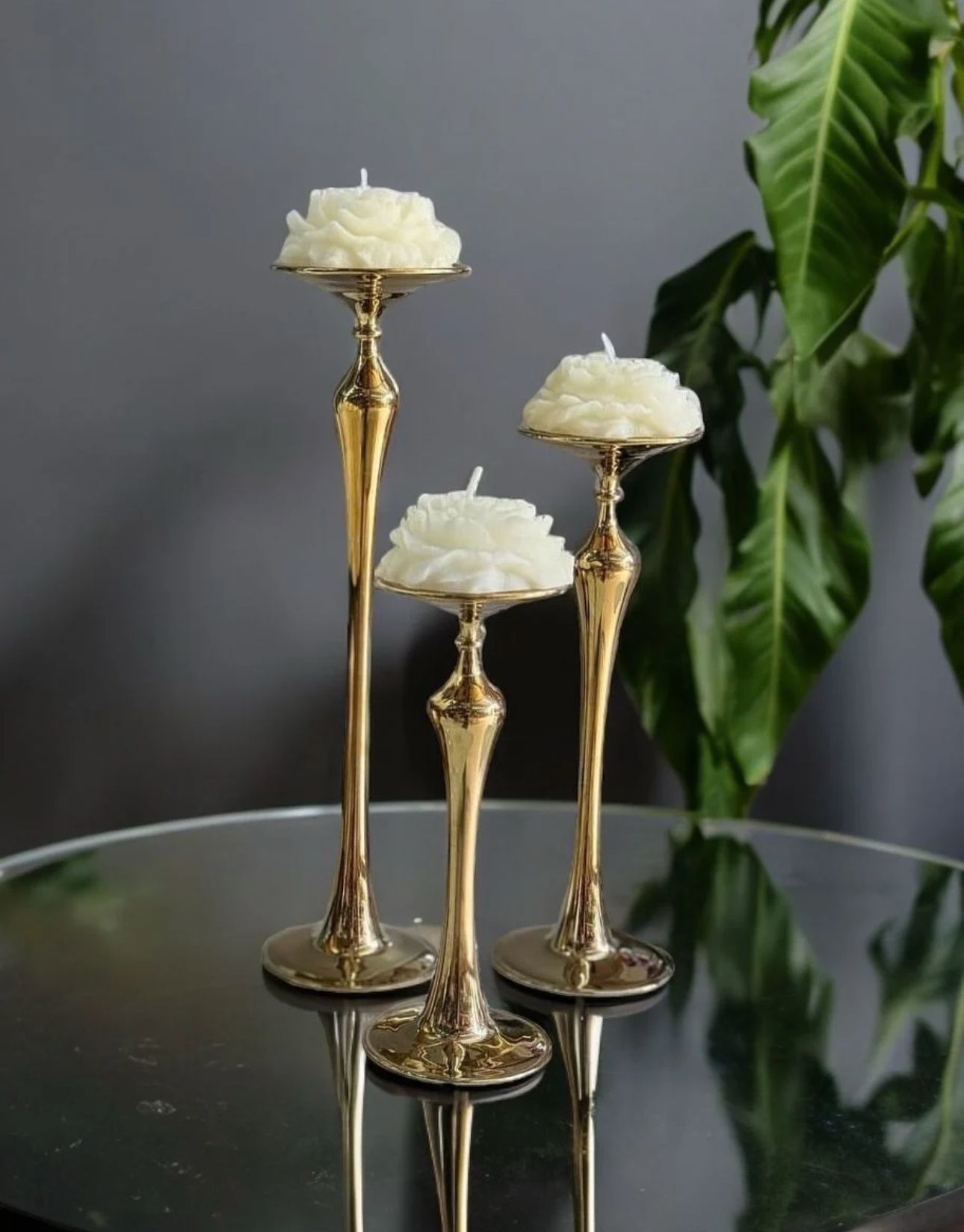 3'lü Magic Cam Mumluk & Şamdan  + Şakayık Mum