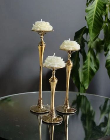 3'lü Magic Cam Mumluk & Şamdan  + Şakayık Mum