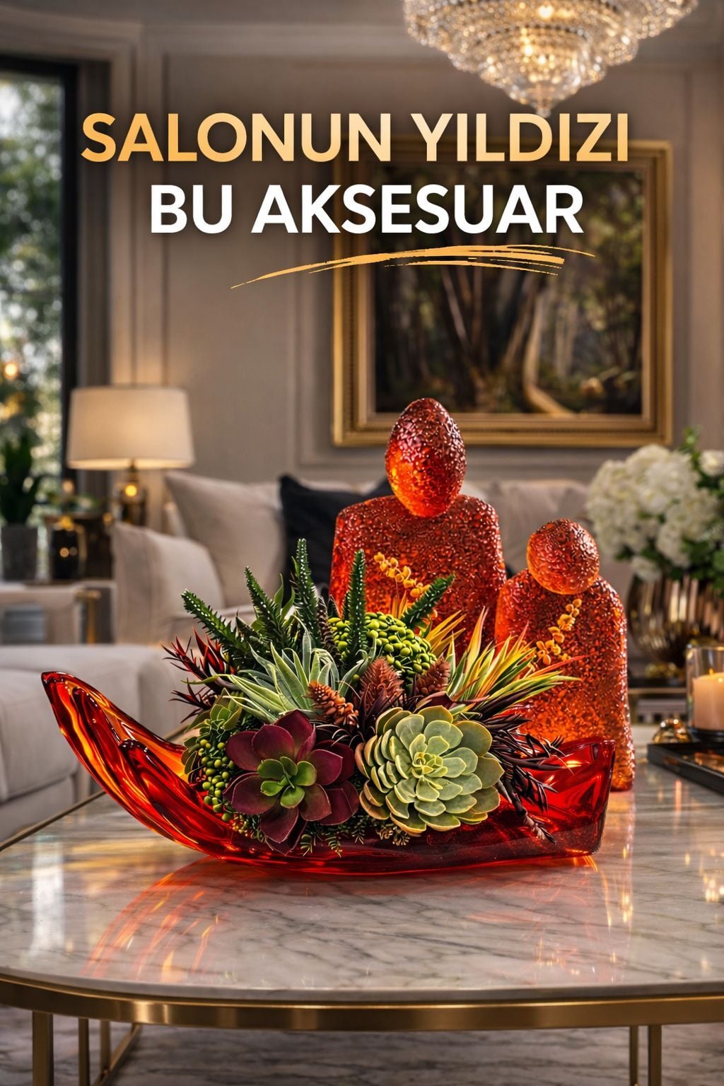 Reçine Büyük El Sukulent Aranjmanlı Dekor Obje – Amber