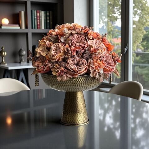 Ayaklı Vazo Kuru Şakayık Aranjmanı 4’lü