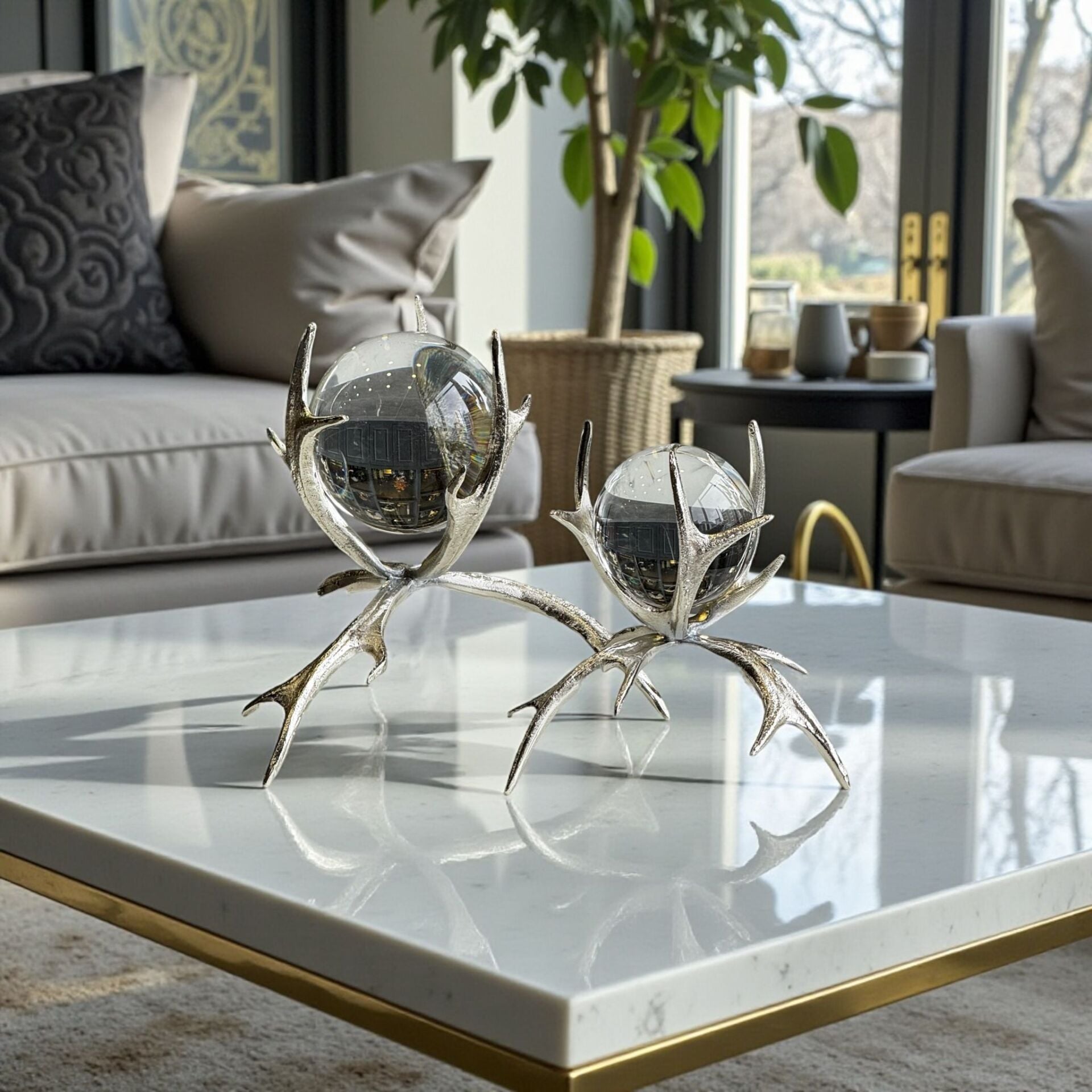 2'li Boynuz Döküm Küre Gümüş