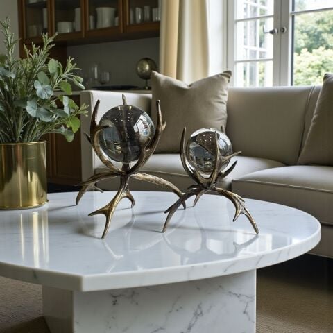 2’li Boynuz Döküm Küre Dekor Obje Seti – Eskitme