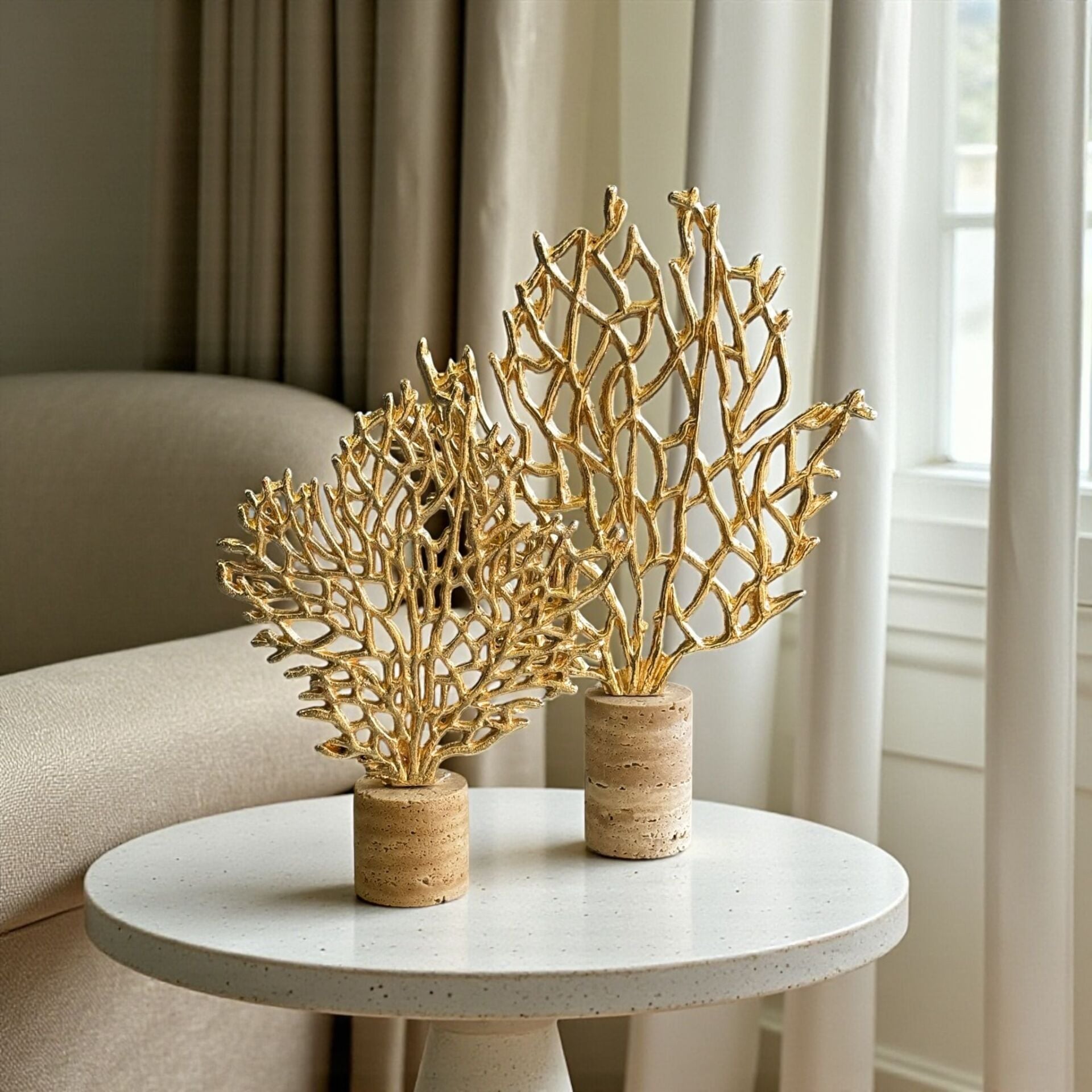 2’li Mercan Ağaç Dekor Obje Seti – Gold