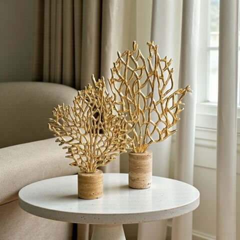 2’li Mercan Ağaç Dekor Obje Seti – Gold