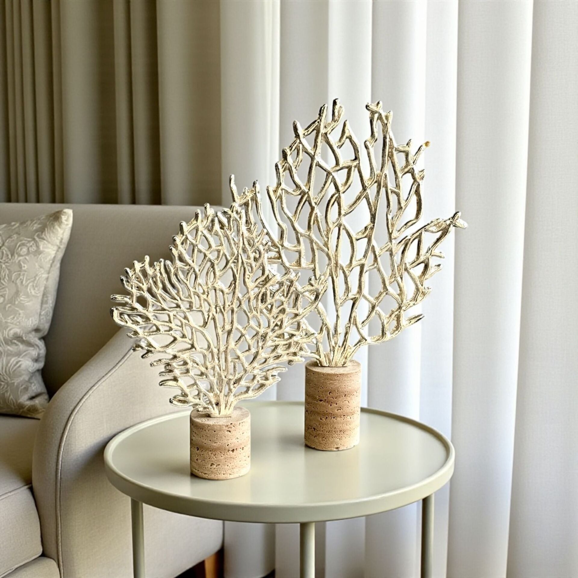 2’li Mercan Ağaç Dekor Obje Seti – Gümüş