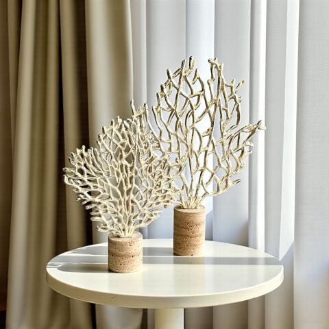 2’li Mercan Ağaç Dekor Obje Seti – Gümüş