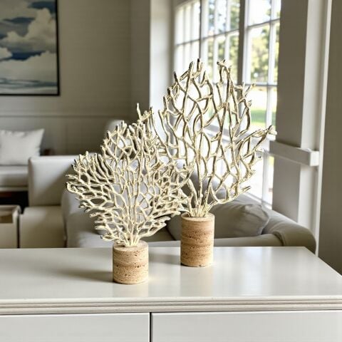 2’li Mercan Ağaç Dekor Obje Seti – Gümüş