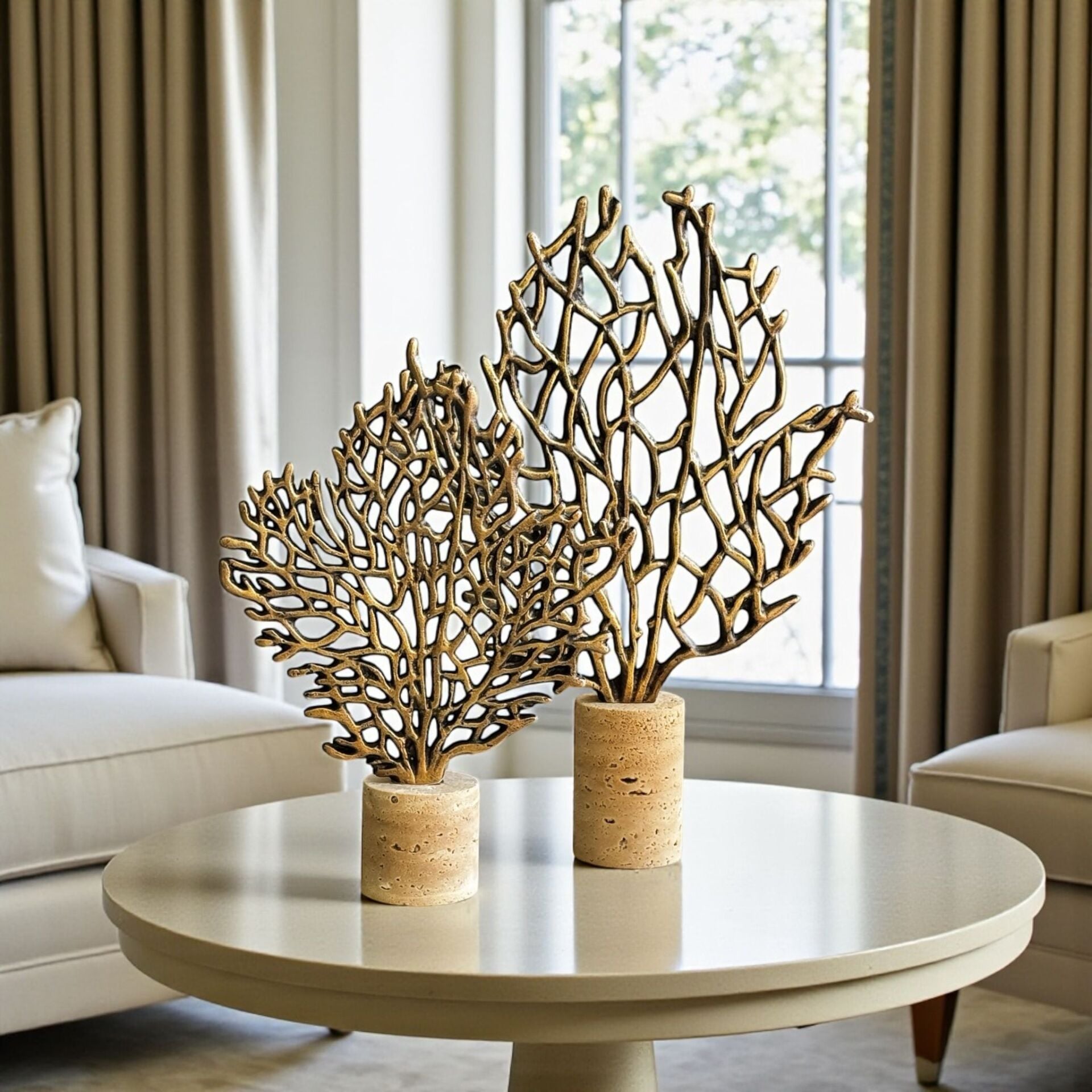 2’li Mercan Ağaç Dekor Obje Seti – Eskitme