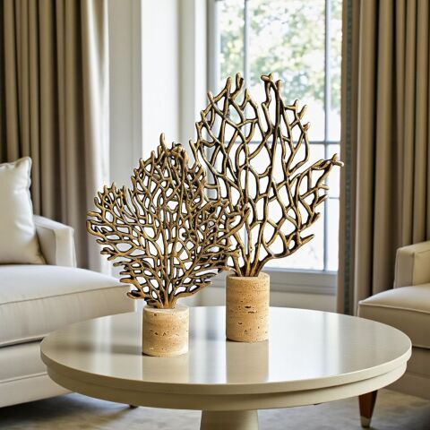 2’li Mercan Ağaç Dekor Obje Seti – Eskitme