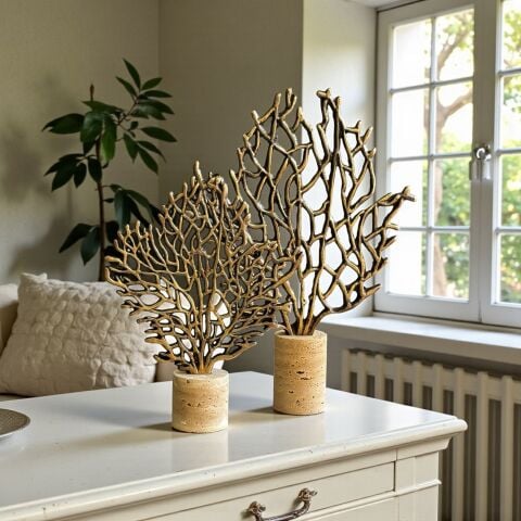 2’li Mercan Ağaç Dekor Obje Seti – Eskitme