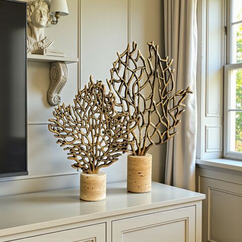 2’li Mercan Ağaç Dekor Obje Seti – Eskitme