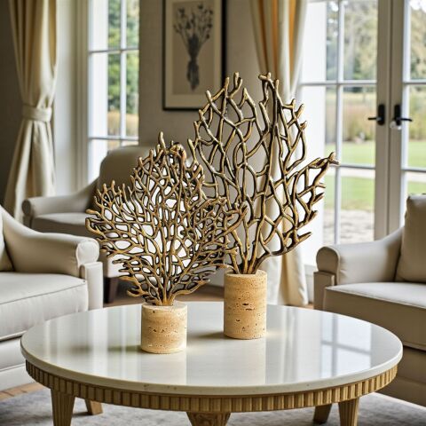 2’li Mercan Ağaç Dekor Obje Seti – Eskitme