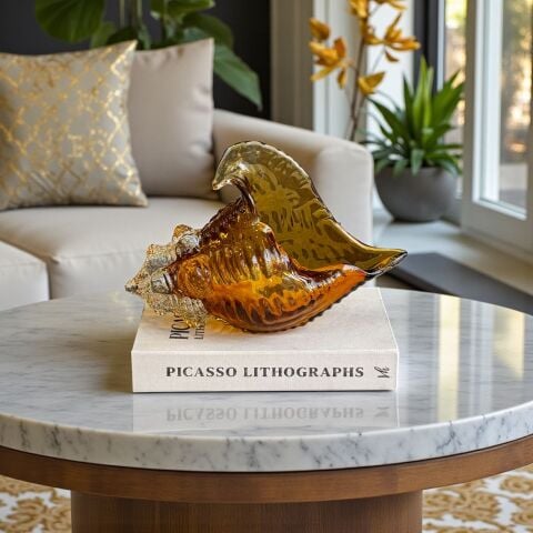 Cam Deniz Kabuğu Büyük Bal Dekor Obje