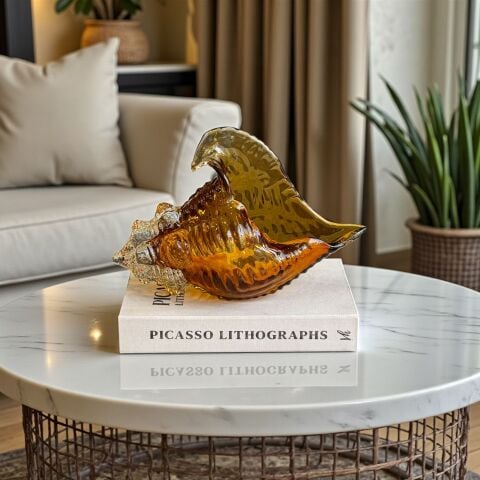 Cam Deniz Kabuğu Büyük Bal Dekor Obje