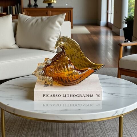 Cam Deniz Kabuğu Büyük Bal Dekor Obje