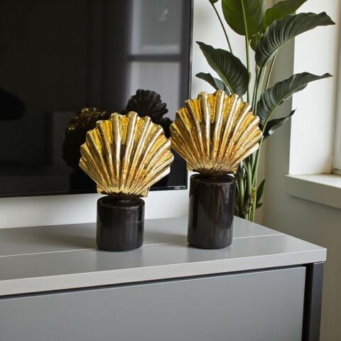 2’li Dekoratif Mermer Ayaklı İstiridye Obje Seti – Gold