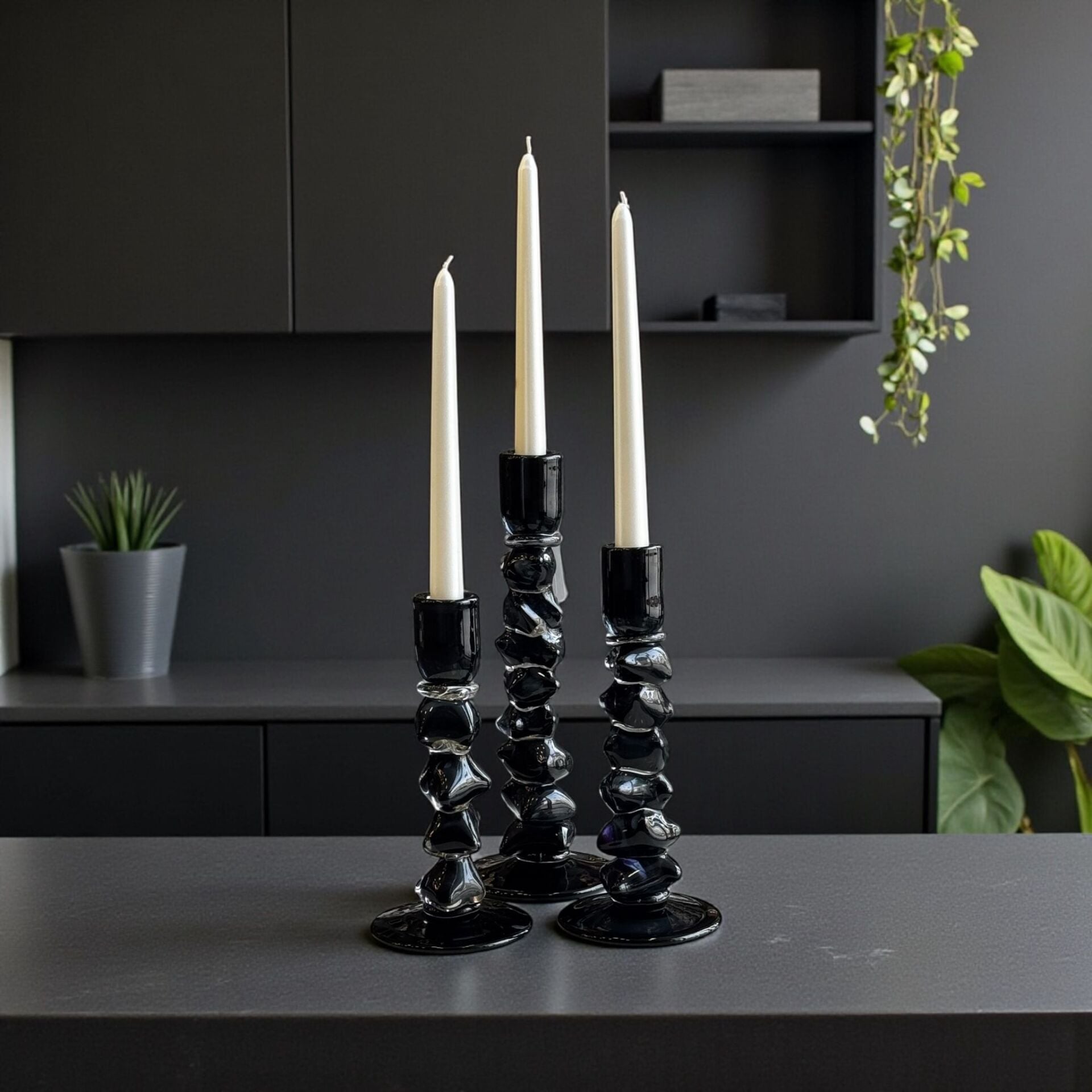 3’lü Dominoes Cam Mumluk Seti – Siyah