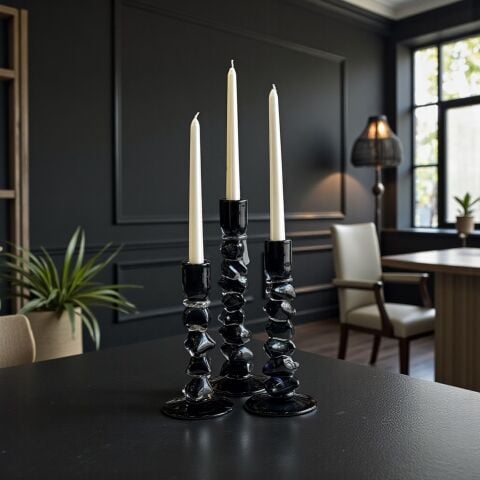 3’lü Dominoes Cam Mumluk Seti – Siyah