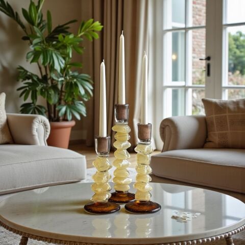 3’lü Dominoes Cam Mumluk Seti – Krem & Amber