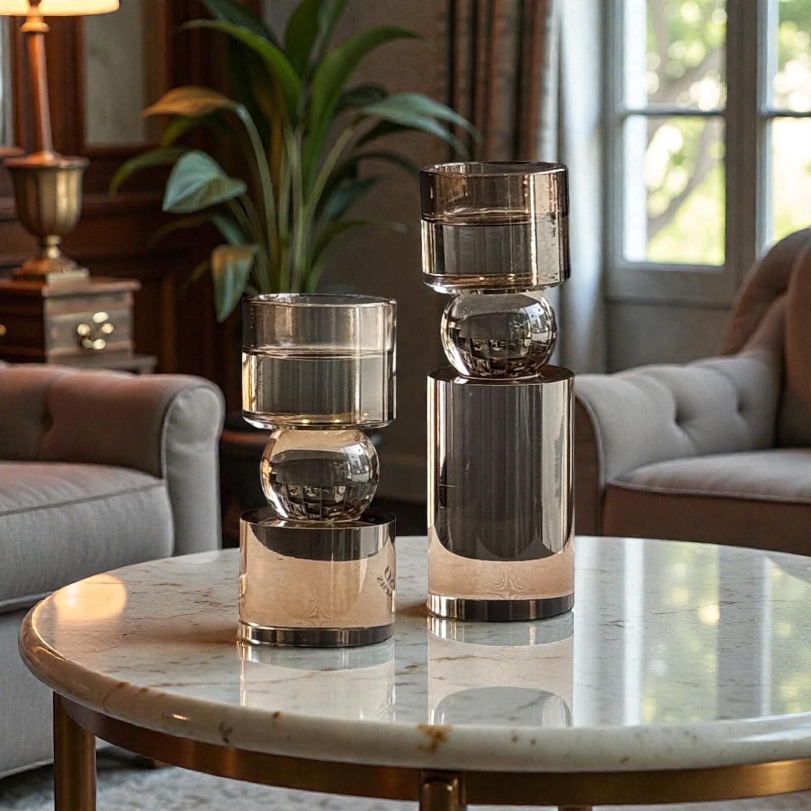 2’li İthal Kristal Mumluk Seti – Kahve