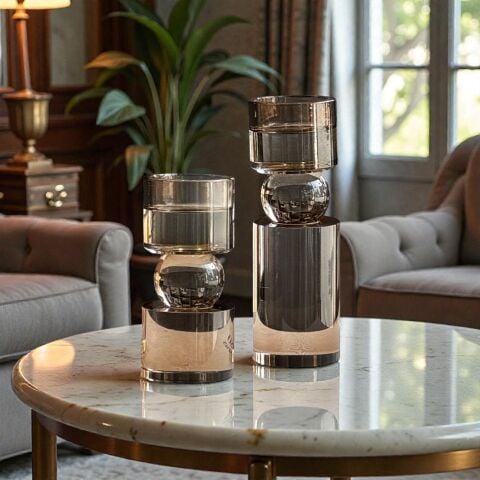 2’li İthal Kristal Mumluk Seti – Kahve