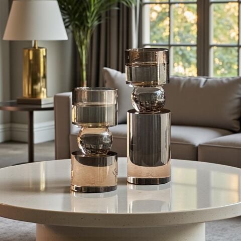 2’li İthal Kristal Mumluk Seti – Kahve