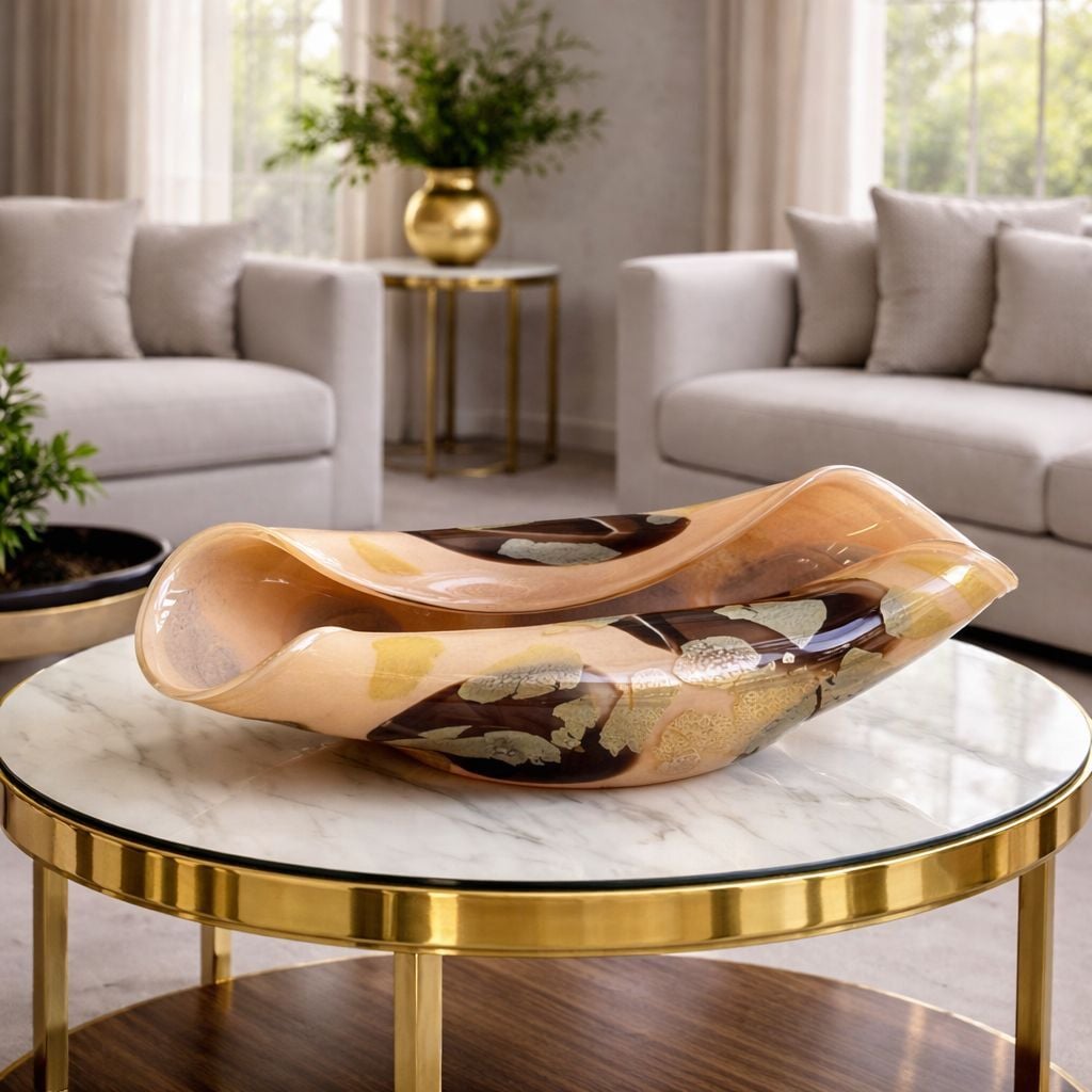 Kıvrımlı Cam Dekoratif Tabak – 42 x 19 cm