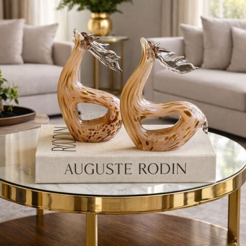 2’li Cam Geyik Dekoratif Obje Seti – 20 x 16 cm