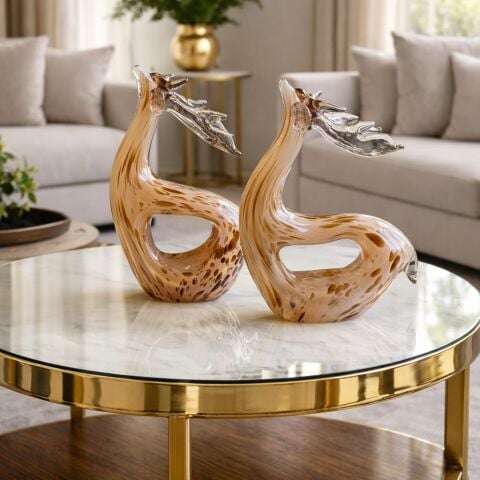 2’li Cam Geyik Dekoratif Obje Seti – 20 x 16 cm