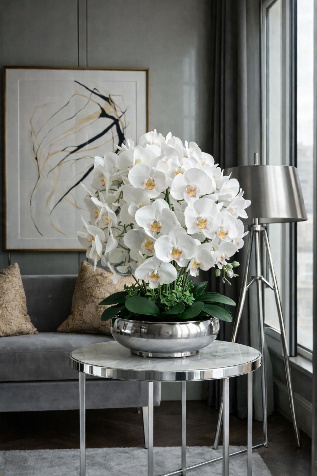 Ufo Saksı 6 Dal Orkide Aranjmanı – Gümüş