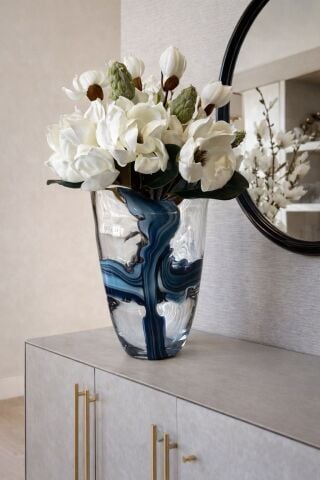 Mavi Akış Vazo Kaktüslü Manolya Aranjmanı 4'lü – Uzun