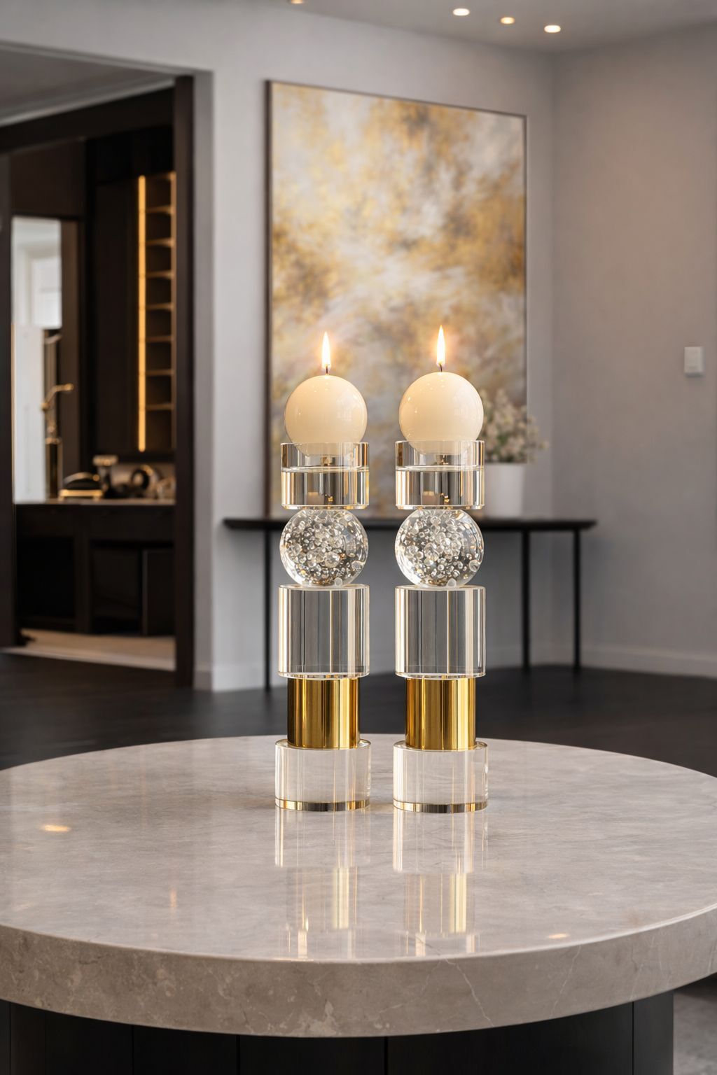 2'li Kristal Cam Mumluk + Mum – Gold